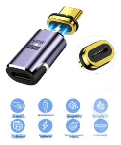 Adaptateur magnétique USB-C 140 W, droit ou coudé, vue de trois quarts