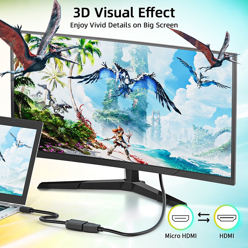 Adaptateur micro HDMI bidirectionnel 4K a 60 Hz Adaptateur micro HDMI bidirectionnel 4K a 60 Hz, vue de trois quarts