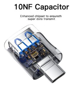 Adaptateur OTG Type C et micro USB, deux connecteurs, vue de trois quarts