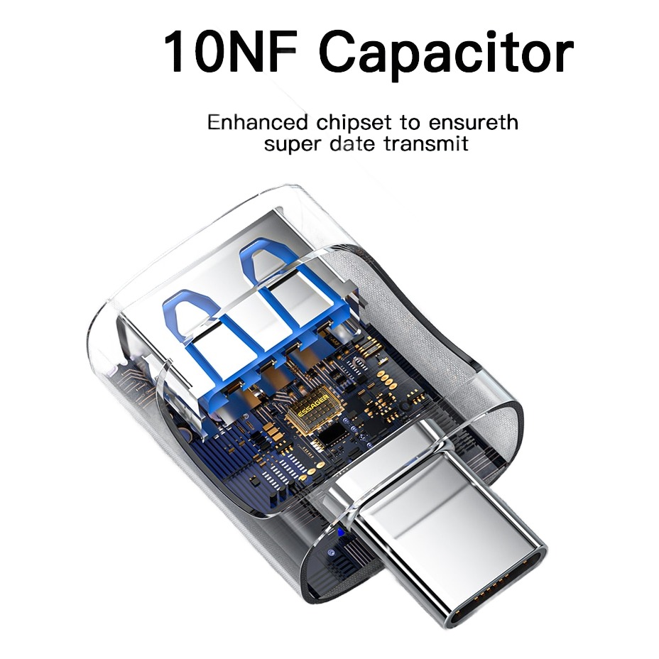 Adaptateur OTG Type C et micro USB, deux connecteurs Adaptateur OTG Type C et micro USB, deux connecteurs, vue de trois quarts