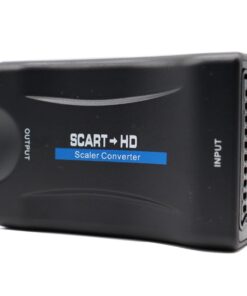 Adaptateur péritel HDMI 1080p, boîtier plat de 85 grammes, vue de trois quarts