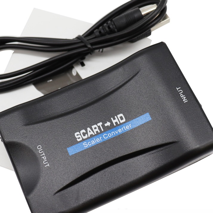 Adaptateur péritel HDMI 1080p, boîtier plat de 85 grammes Adaptateur péritel HDMI 1080p, boîtier plat de 85 grammes, vue de face