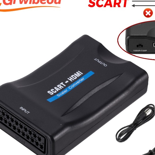 Adaptateur péritel HDMI 1080p, câble USB ou bloc secteur Adaptateur péritel HDMI 1080p, câble USB ou bloc secteur, vue arriere