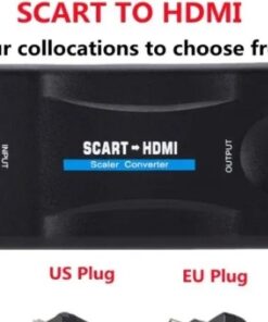 Adaptateur péritel HDMI 1080p, câble USB ou bloc secteur, vue de profil