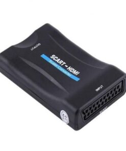 Adaptateur péritel HDMI 1080p, deux alimentations au choix, vue de trois quarts