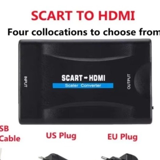 Adaptateur péritel HDMI 1080p, deux alimentations au choix Adaptateur péritel HDMI 1080p, deux alimentations au choix, vue de profil