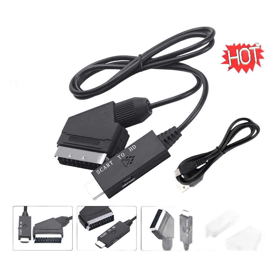 Adaptateur péritel HDMI commutable en 720p ou 1080p Adaptateur péritel HDMI commutable en 720p ou 1080p, vue de trois quarts