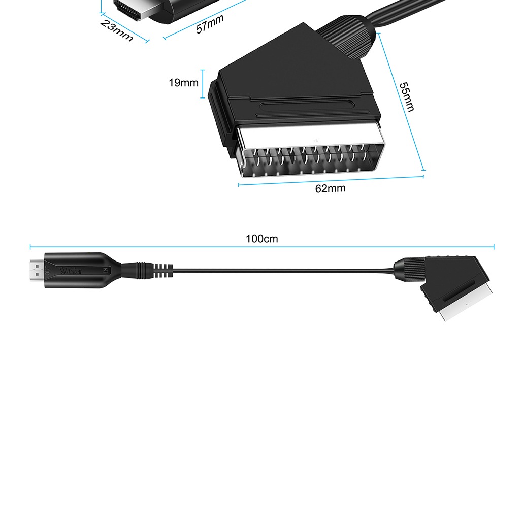 Adaptateur péritel HDMI en câble d’un mètre, sortie HD Adaptateur péritel HDMI en câble d'un mètre, sortie HD, vue arriere