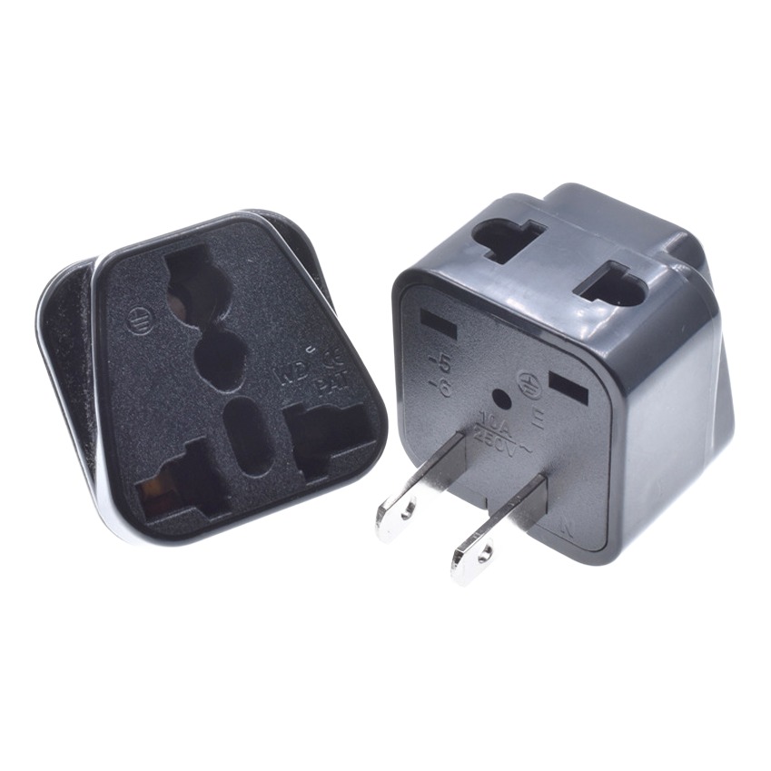 Adaptateur prise américaine type B à entrée universelle, avec terre Adaptateur prise américaine type B à entrée universelle, avec terre, vue de trois quarts