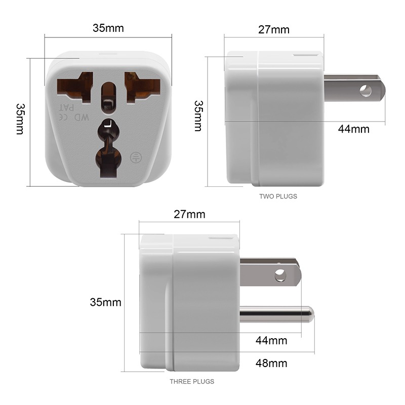 Adaptateur prise américaine type B à entrée universelle, avec terre Adaptateur prise américaine type B à entrée universelle, avec terre, vue arriere
