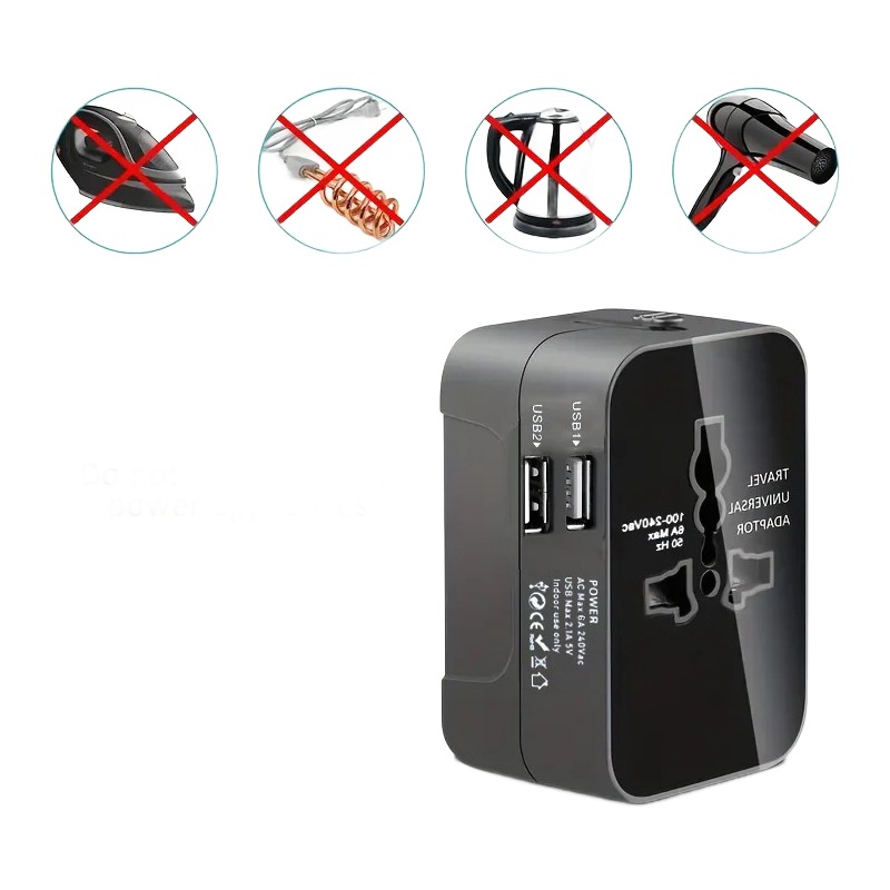 Adaptateur prise anglaise universel de voyage avec deux ports USB Adaptateur prise anglaise universel de voyage avec deux ports USB, vue principale