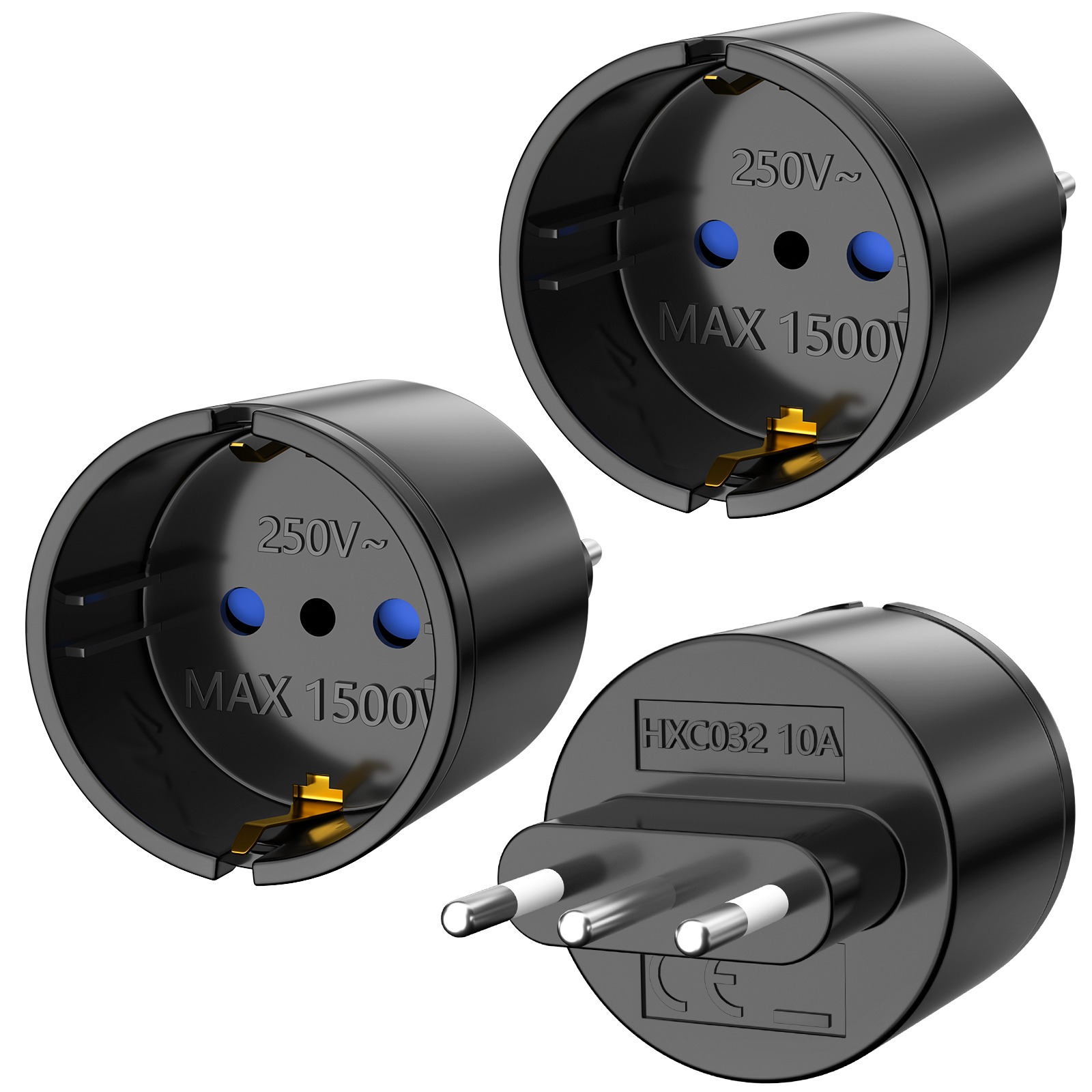 Adaptateur prise italienne pour fiche Schuko, lot de trois Adaptateur prise italienne pour fiche Schuko, lot de trois, vue principale