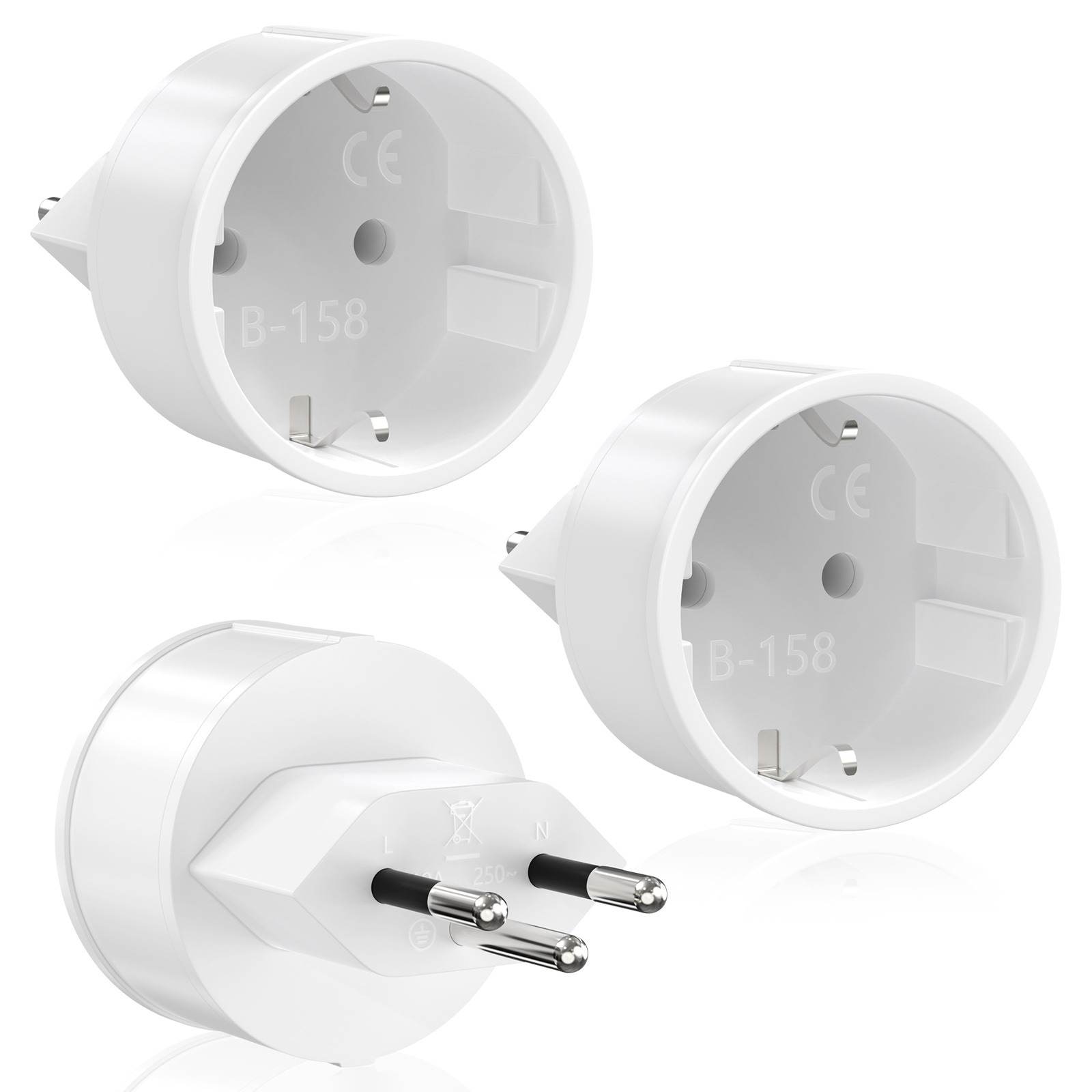 Adaptateur prise suisse pour fiche Schuko avec terre, lot de trois Adaptateur prise suisse pour fiche Schuko avec terre, lot de trois, vue principale