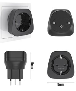 Adaptateur suisse Schuko vers type J, lot de trois noir, vue de trois quarts