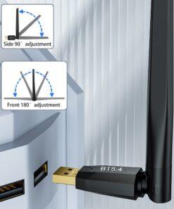 Adaptateur USB Bluetooth 5.4, portée de 150 m, pour PC Windows, vue de trois quarts