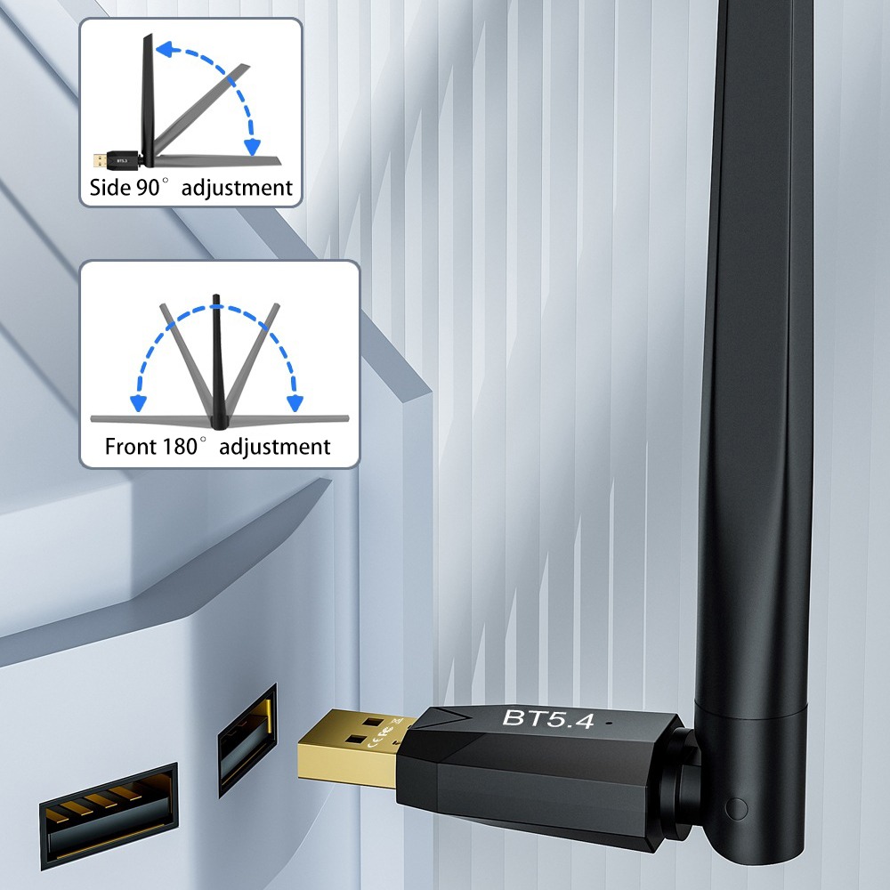 Adaptateur USB Bluetooth 5.4, portée de 150 m, pour PC Windows Adaptateur USB Bluetooth 5.4, portée de 150 m, pour PC Windows, vue de trois quarts