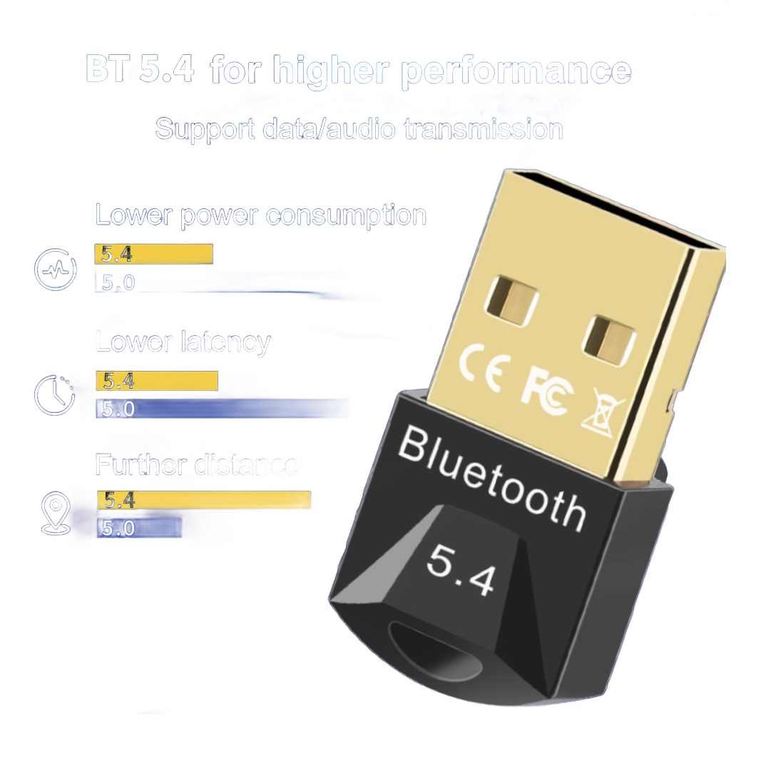 Adaptateur USB bluetooth 5.4 pour souris, clavier et casque Adaptateur USB bluetooth 5.4 pour souris, clavier et casque, vue de face
