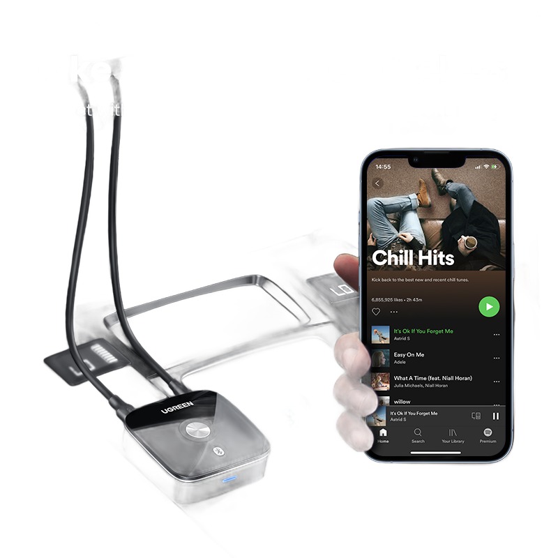 Adaptateur USB Bluetooth avec sorties RCA et jack Adaptateur USB Bluetooth avec sorties RCA et jack, vue de face