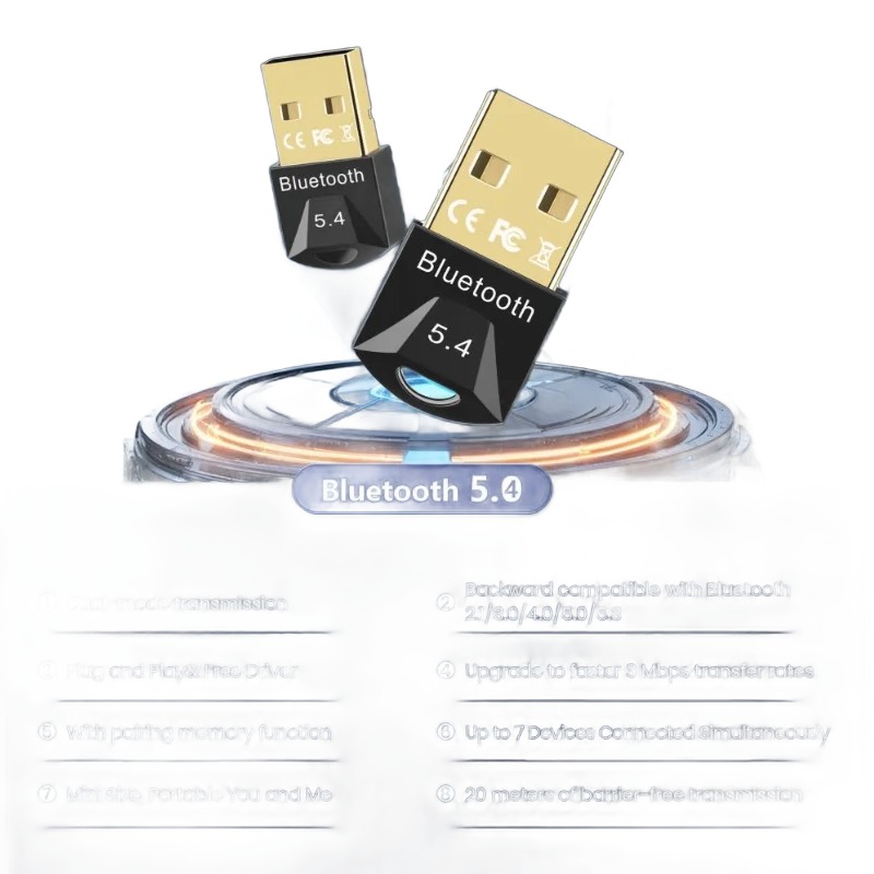Adaptateur USB Bluetooth pour souris, clavier et casque Adaptateur USB Bluetooth pour souris, clavier et casque, vue de trois quarts