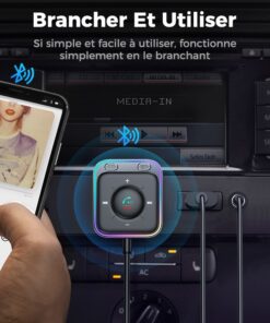 Adaptateur USB Bluetooth pour voiture, micro et prise 3,5 mm, vue de face