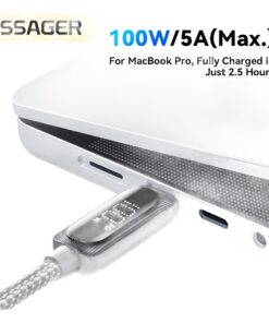 Adaptateur USB-C 100 W avec afficheur de puissance, vue de trois quarts