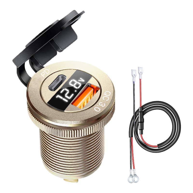 Adaptateur USB-C 12 V pour voiture avec voltmètre, prise à encastrer Adaptateur USB-C 12 V pour voiture avec voltmètre, prise à encastrer, vue principale