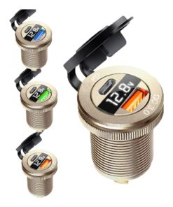 Adaptateur USB-C 12 V pour voiture avec voltmètre, prise à encastrer, vue de face