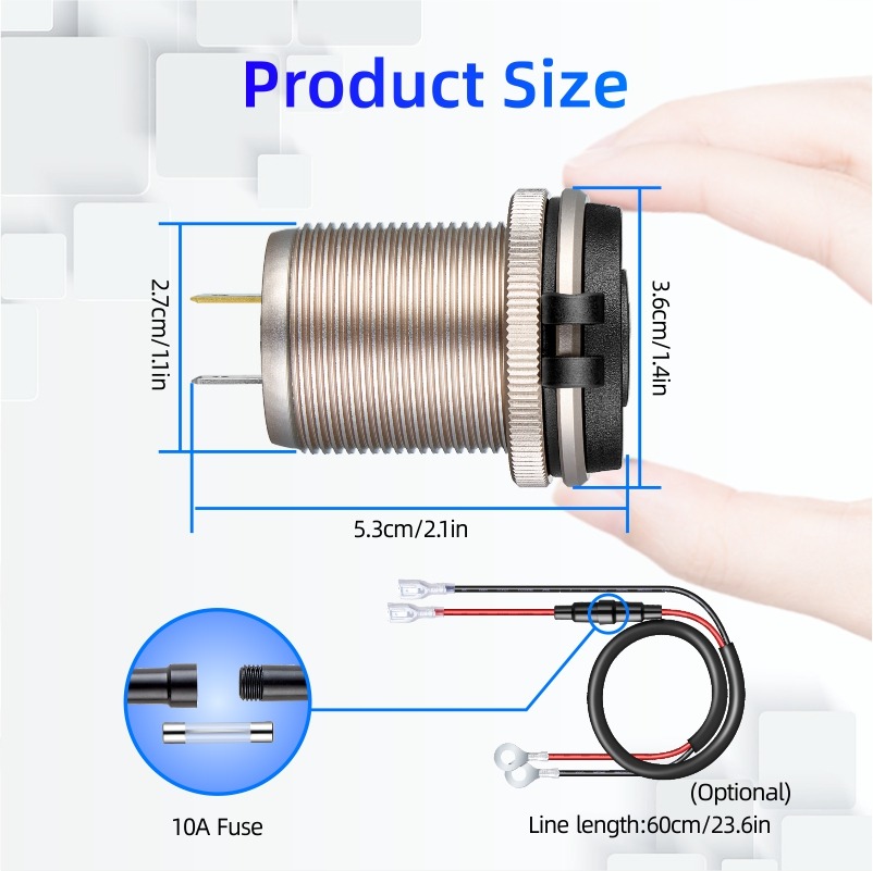 Adaptateur USB-C 12 V pour voiture avec voltmètre, prise à encastrer Adaptateur USB-C 12 V pour voiture avec voltmètre, prise à encastrer, detail