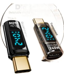 Adaptateur USB-C 40 Gbit avec afficheur de puissance, vue de trois quarts