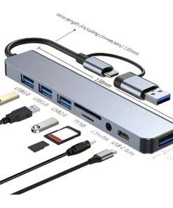 Adaptateur USB-C 8 en 1 avec deux ports USB 3.0, vue principale