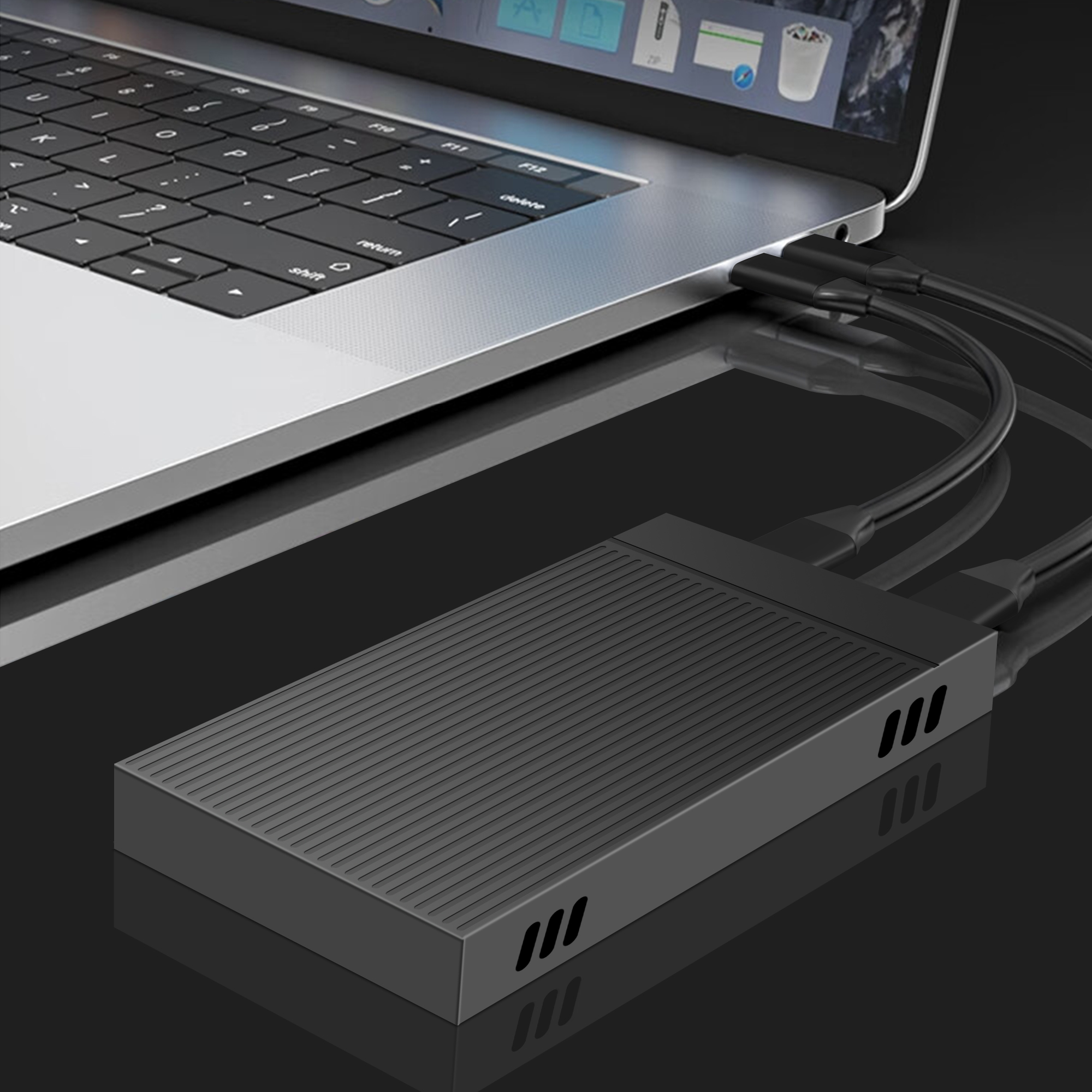 Adaptateur USB-C à deux baies pour disques NVME Adaptateur USB-C à deux baies pour disques NVME, vue de face