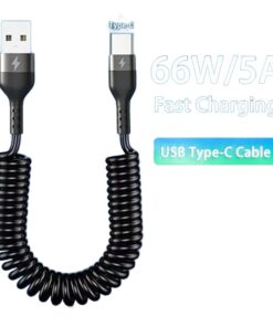 Adaptateur USB-C à ressort pour voiture, 66 W, vue de trois quarts