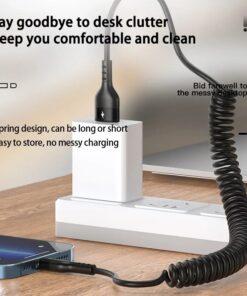 Adaptateur USB-C à ressort pour voiture, 66 W, vue de profil