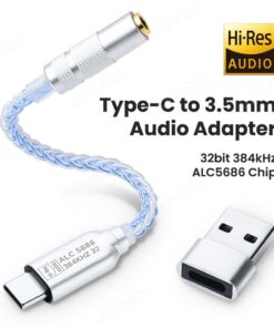 Adaptateur USB-C audio avec decodeur haute resolution, vue de trois quarts