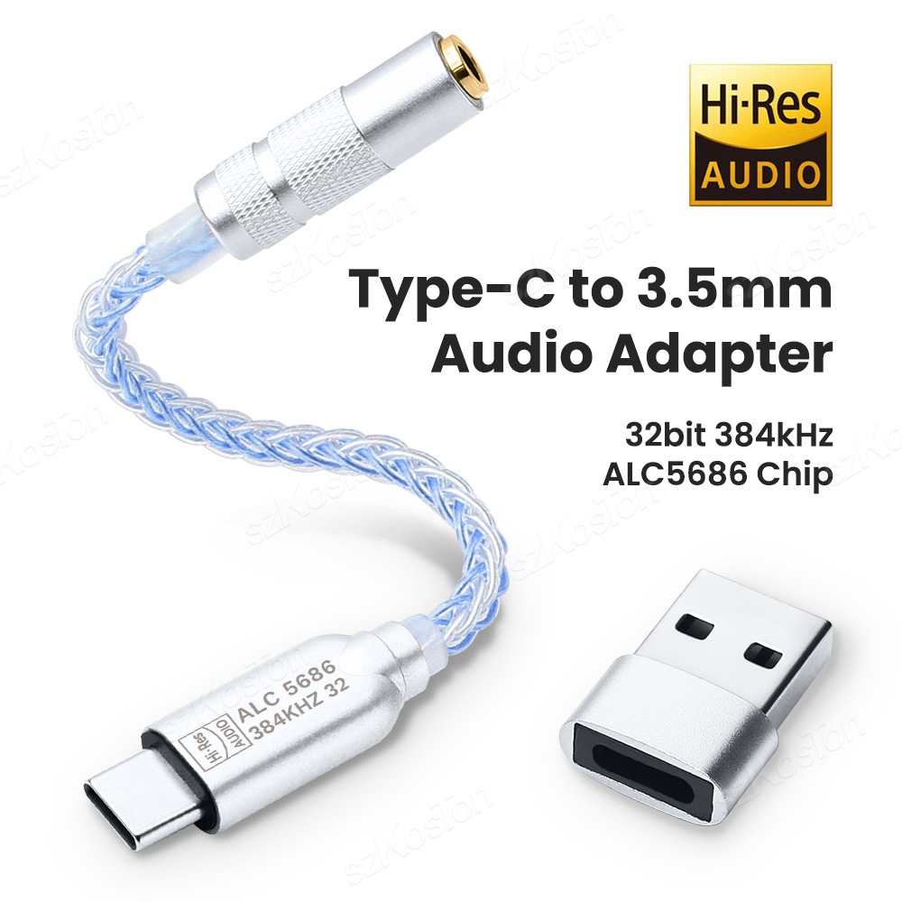 Adaptateur USB-C audio avec decodeur haute resolution Adaptateur USB-C audio avec decodeur haute resolution, vue de trois quarts