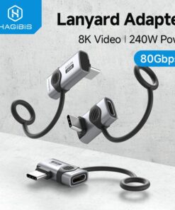 Adaptateur USB-C coudé à 90 degrés, 240 W et 8K, vue de trois quarts