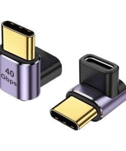 Adaptateur USB-C coude a 90 degres en 40 Gbit par seconde, vue de trois quarts