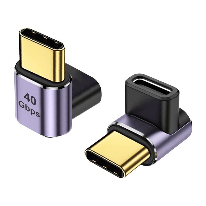 Adaptateur USB-C coude a 90 degres en 40 Gbit par seconde Adaptateur USB-C coude a 90 degres en 40 Gbit par seconde, vue de trois quarts