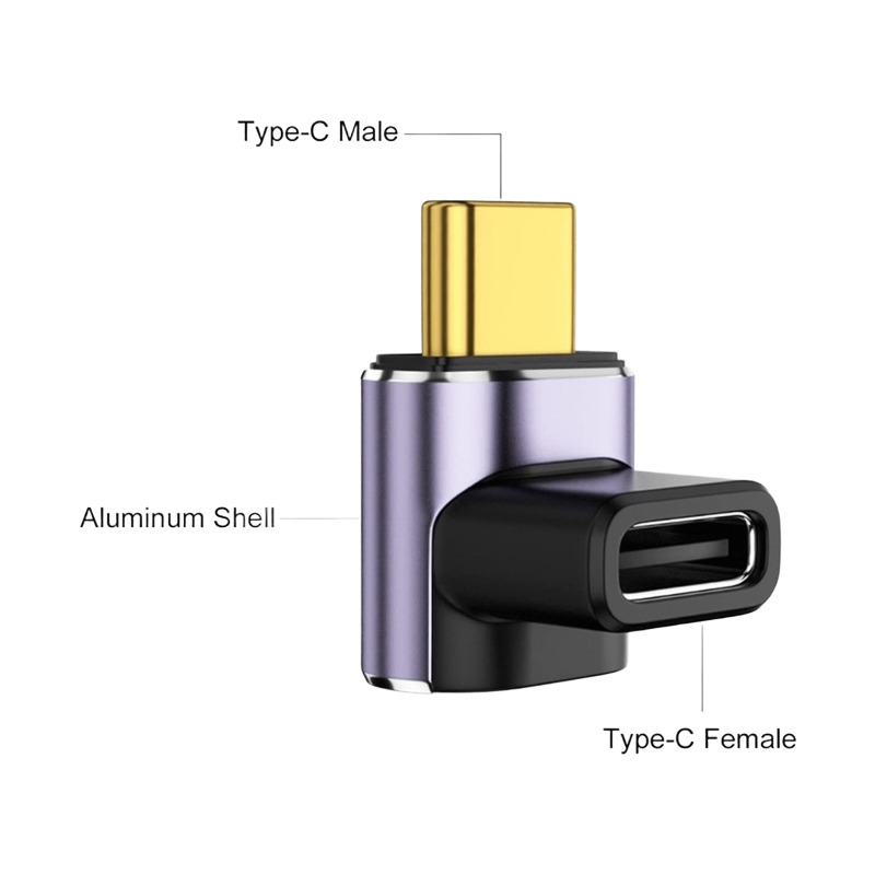 Adaptateur USB-C coude a 90 degres en 40 Gbit par seconde Adaptateur USB-C coude a 90 degres en 40 Gbit par seconde, vue de face