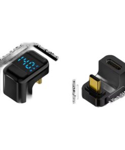 Adaptateur USB-C coudé avec écran de puissance, en U ou latéral, vue de trois quarts