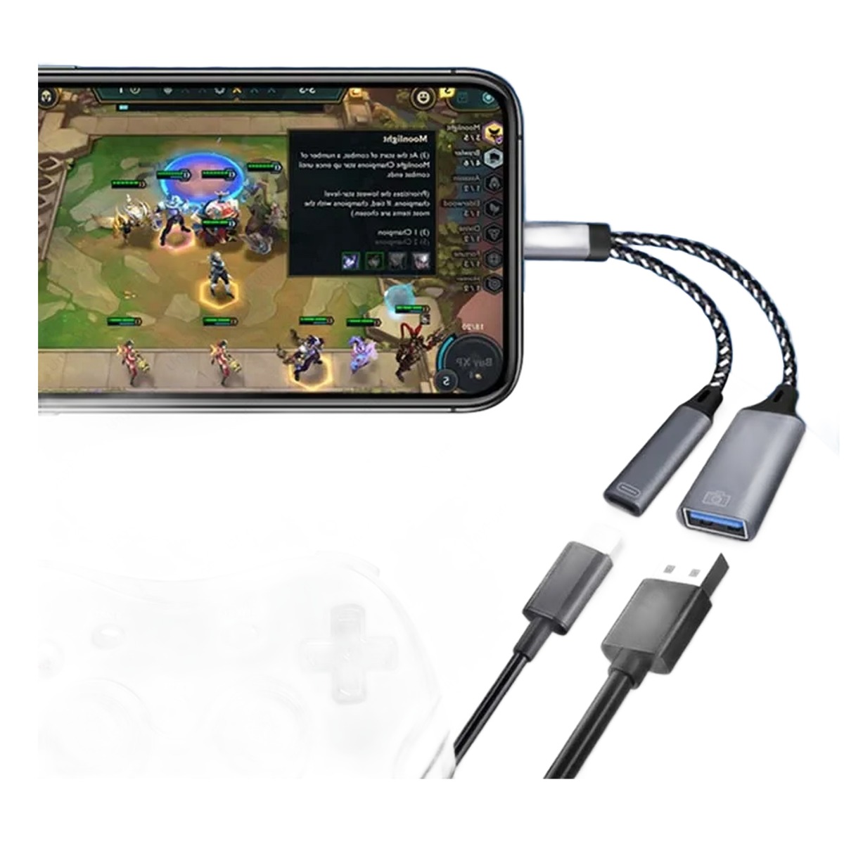Adaptateur USB-C deux en un, charge et lecture Adaptateur USB-C deux en un, charge et lecture, vue principale