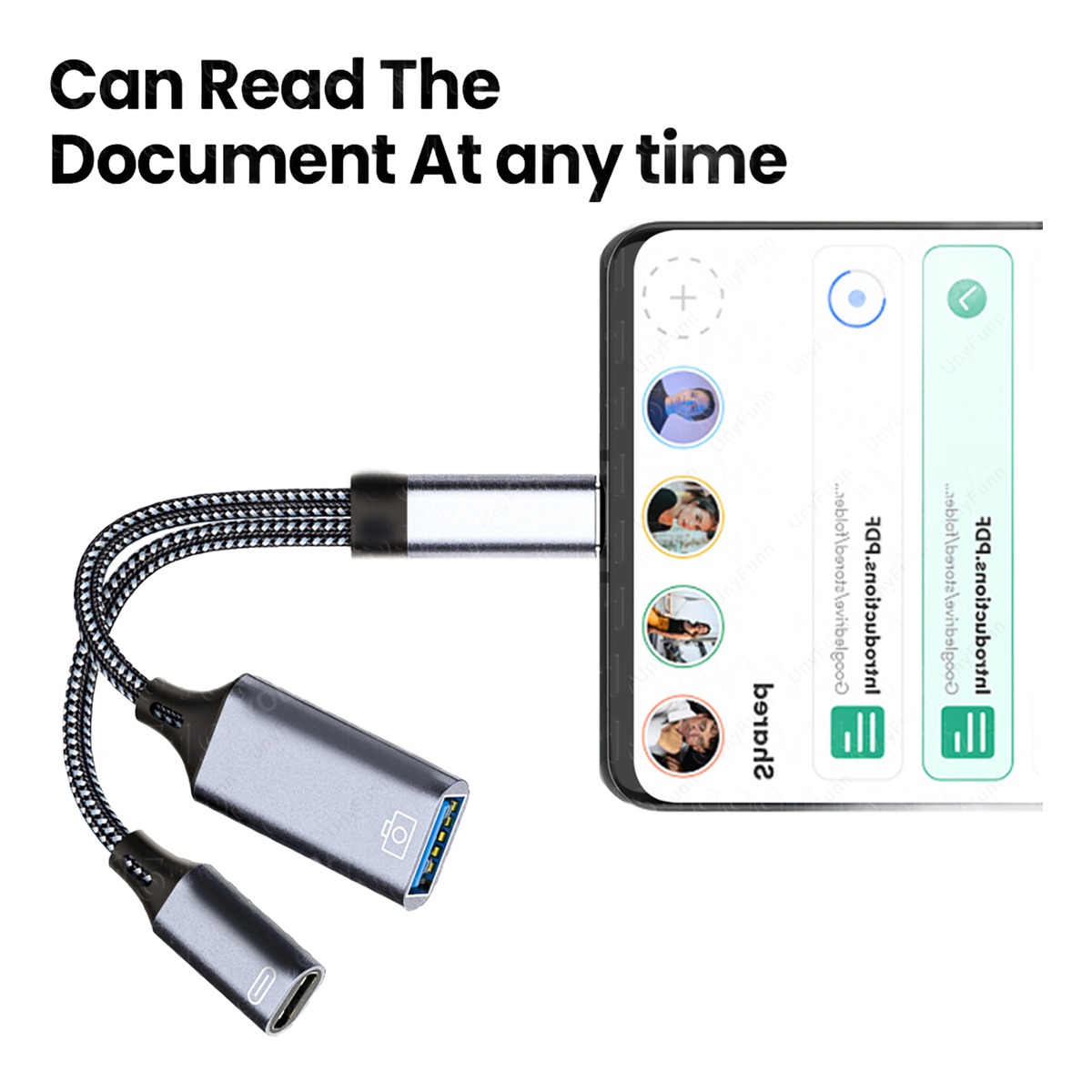 Adaptateur USB-C deux en un, charge et lecture Adaptateur USB-C deux en un, charge et lecture, detail