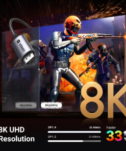Adaptateur USB C DisplayPort 1.4 en 8K, trois longueurs, vue de trois quarts