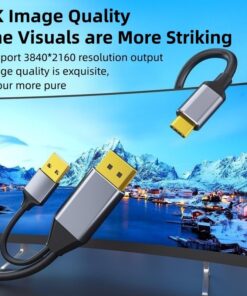 Adaptateur USB C DisplayPort en câble de deux mètres, vue de trois quarts