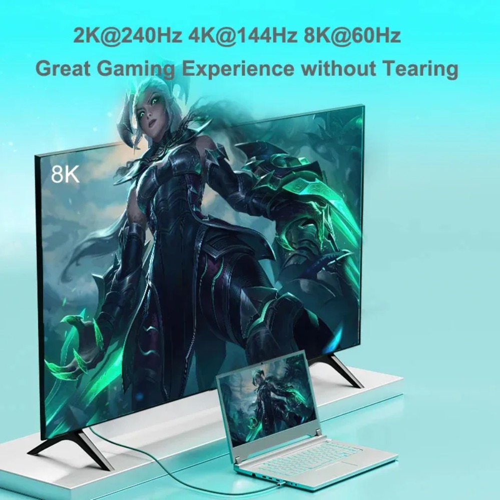 Adaptateur USB C DisplayPort tressé, 8K à 60 Hz Adaptateur USB C DisplayPort tressé, 8K à 60 Hz, vue de trois quarts