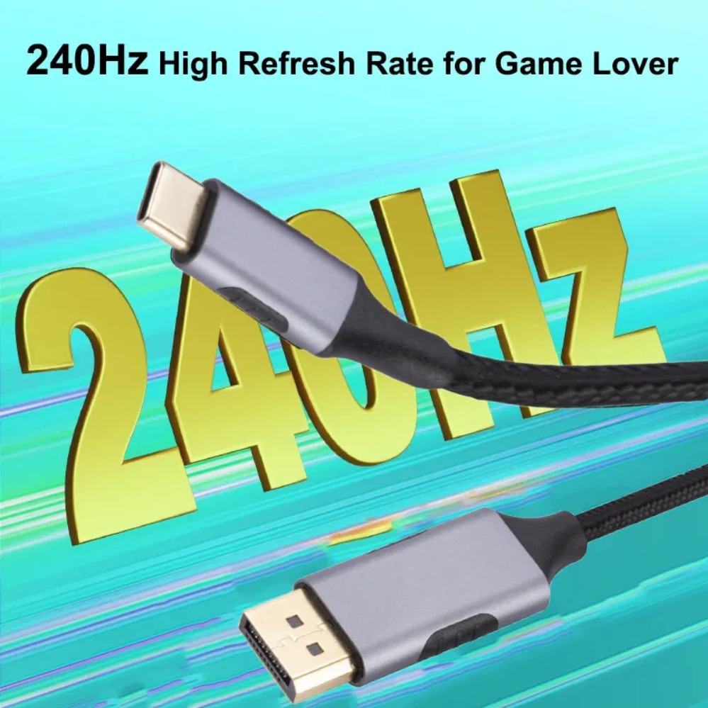 Adaptateur USB C DisplayPort tressé, 8K à 60 Hz Adaptateur USB C DisplayPort tressé, 8K à 60 Hz, vue arriere