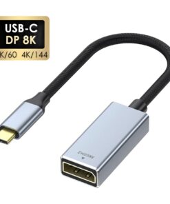 Adaptateur USB C DisplayPort tressé en 8K à 60 Hz, vue de trois quarts