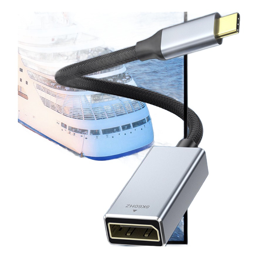 Adaptateur USB C DisplayPort tressé en 8K à 60 Hz Adaptateur USB C DisplayPort tressé en 8K à 60 Hz, vue de face