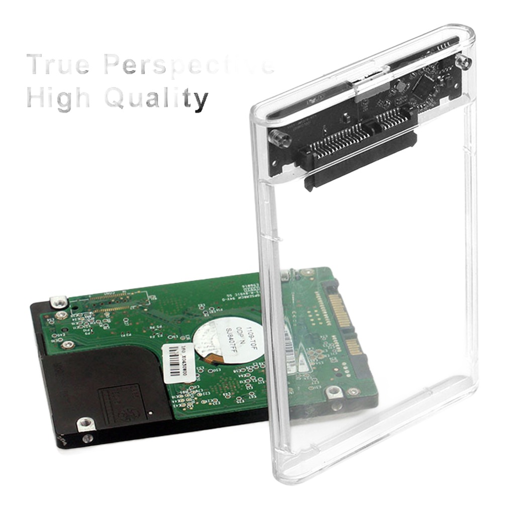 Adaptateur USB-C en boitier pour disque SSD 2,5 pouces Adaptateur USB-C en boitier pour disque SSD 2,5 pouces, vue de trois quarts