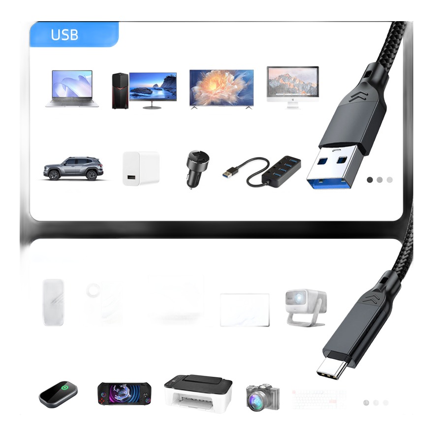 Adaptateur USB-C en cable USB A vers type C 10 Gbit Adaptateur USB-C en cable USB A vers type C 10 Gbit, vue de profil
